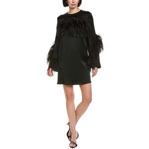 Lapointe Womens  Satin Ostrich-Trim Shift Dress, Black